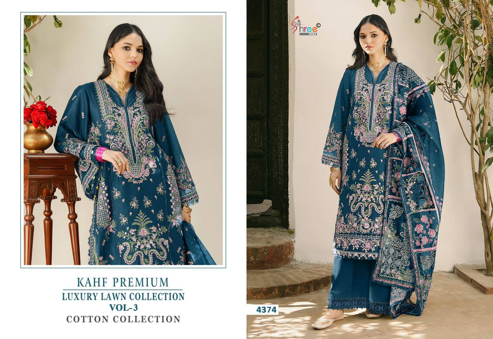  KAHF PREMIUM LUXURY LAWN COLLECTION VOL-3 BY Shree Fabs 4371 TO 4376 SERIES Pakistani Stylish Embroidered Pure cotton Dresses At Wholesale Price